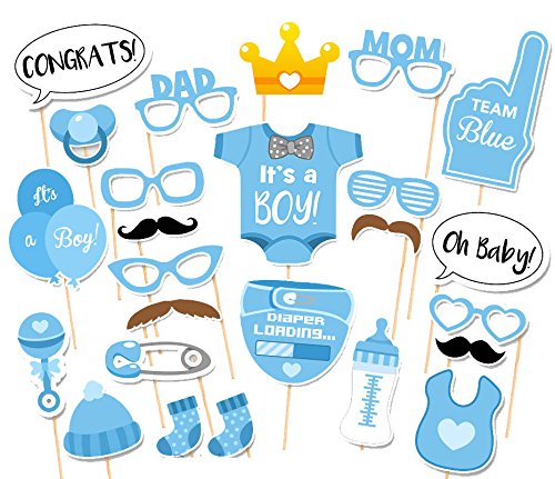 It’s A Boy Baby Shower Photo Booth Props Kits on Sticks Party Accessories by Partico - 25 Count