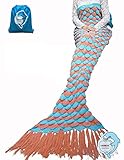 LAGHCAT Mermaid Tail Blanket with Tassels Knit Crochet Mermaid Blanket for Adult,Sleeping Blanket (71