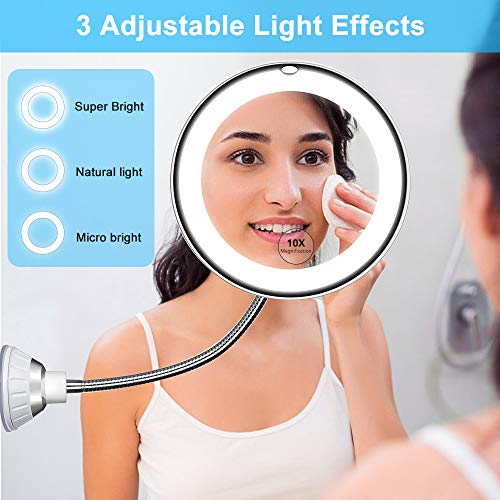 10X Magnifying Makeup Mirror, LED Mirror Adjustable Flexible Gooseneck & Locking Suction Cosmetic Mirror, Magnification Mirrors, 360Â° Swivel Wall Mirror, Vanity Mirror For Home Bathroom