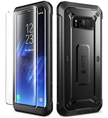 Samsung Galaxy S8 Case, SUPCASE Full-body Rugged Holster Case with Tempered Glass Screen Protector for Galaxy S8 (2017 Release), Unicorn Beetle Shield Series - Retail Package (Black/Black)
