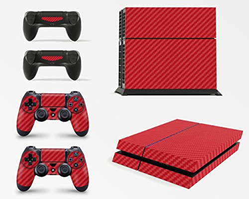 giZmoZ n gadgetZ PS4 Console Carbon Red Colour Skin Decal Vinal Sticker + 2 Controller Skins Set