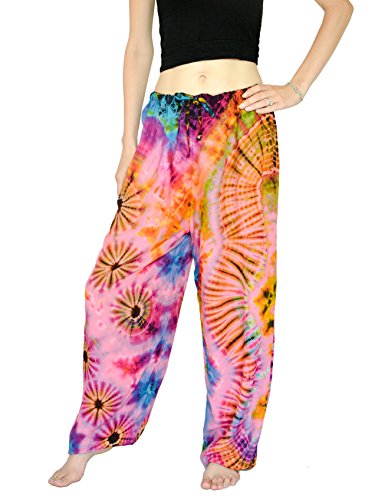 Orient Trail Women's Hippie Bohemian Yoga Pajama Tie-dye Hippie Pants M/L Rainbow Pink