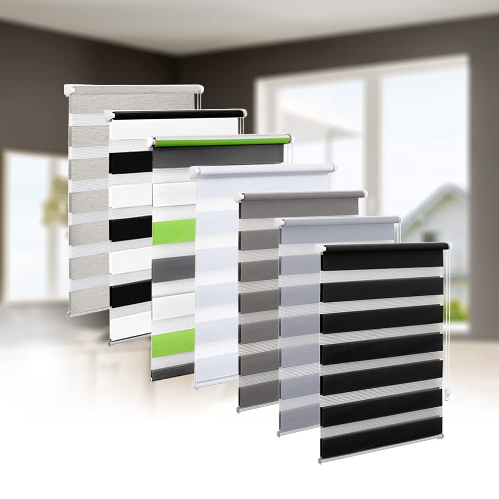 Klemmfix Duo Double Roller Blind - Transparent & Opaque Privacy, Clamping Brackets, Black, 75 x 150 cm (W x H), Fabric Width: 71 cm