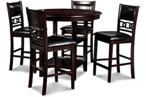 New Classic Furniture Gia 5-Piece Round Counter Height Set with 1 Dining Table and 4 Chairs, 42", Ebony