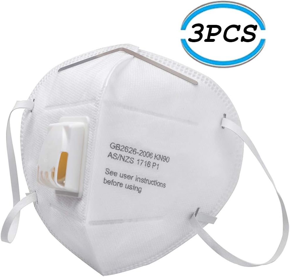 KN90 Face Mask High Filtration Barrier Against Virus, Dust, Pollen, Bacteria, Allergies, Paint, Breathable Respirator Mask with Soft Lining and Earloops 3 PCS FFP2 MASK
