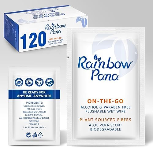 Rainbow Pana Flushable Wipes, 120 Count, ON-THE-GO Individually