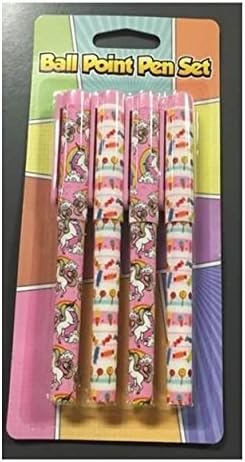 4 Piece Unicorns and Candy Design Novelty Ball Point Pen Set