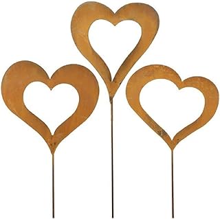 Gartenstecker Set Herzen 3 x 60cm Metall Rost Gartendeko Edelrost