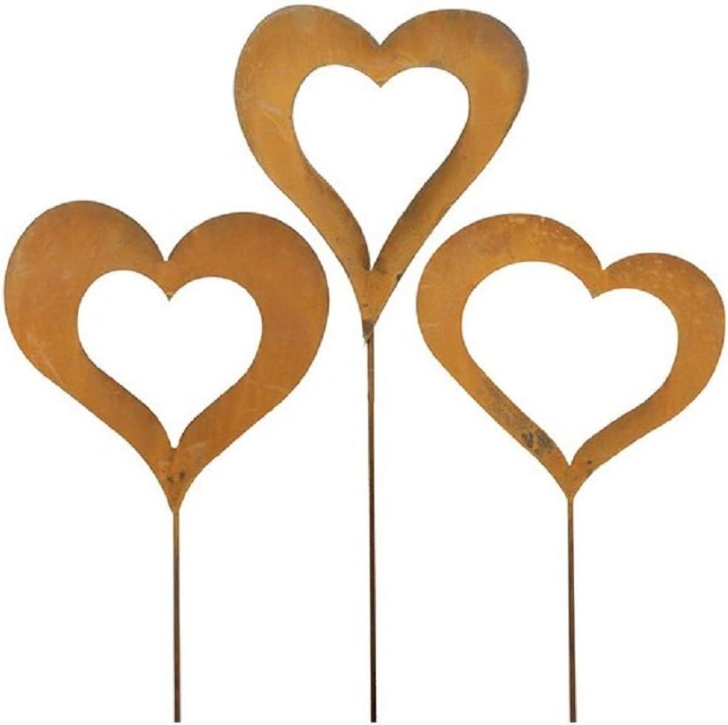 Decorative garden set hearts 3&nbsp;x 60 cm metal rust garden decoration patina finish