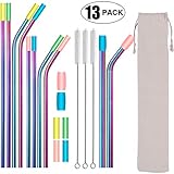 MultiColor Stainless Steel Straws Set of 13 10.5