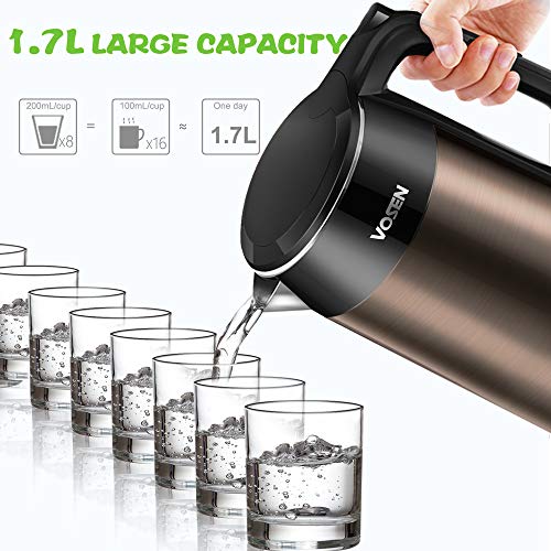 Electric Kettle VOSEN Electric Tea Kettle 1.7L Double Wall Stainless