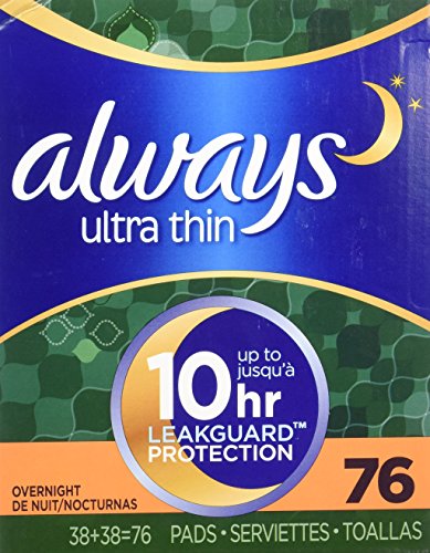 Always Ultra Overnight With Wings, Unscented Thin Pads 76 Count