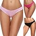 Ekouaer Cheeky Underwear Womens G string Thongs Panties 3 Pack Red Assorted, Large, Black/Rose Red/Pink(3 Pack), Large/7