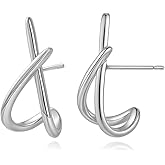 Met-edianger Unusual Golden Stud Earrings for Women Minimalist Curved Bar Studs Earrings Trendy Ear Jewelry