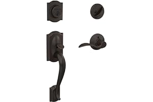 Schlage F60 V CAM 716 ACC Camelot Front Entry Handleset with Accent Lever, Deadbolt Keyed 1 Side, Aged Bronze