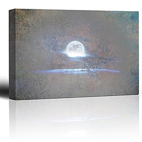 Glowing Full Moon on a Grey Texture Background - Canvas Art Home Art - 12x18 inches