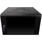 NavePoint 6U Server Rack Enclosure with Glass Door, Cooling Fan, Locks, &amp; Removable Side Panels - 6U Wall Mount Network Cabinet 19 Inch Rack 17.7 Inches Deep