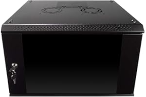 NavePoint 6U Server Rack Enclosure with Glass Door, Cooling Fan, Locks, & Removable Side Panels - 6U Wall Mount Network Cabinet 19 Inch Rack 17.7 Inches Deep