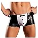 YiZYiF Men's Black Leather Look Tuxedo Boxer Brief Bikini Thongs with Bow Tie Medium