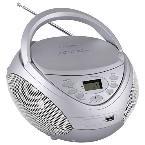 HANNLOMAX HX-326CD Portable CD/MP3 Boombox, AM/FM Radio, USB Port for MP3 Playback, Aux-in, LCD Display, AC/DC Dual Power Source, (Silver)