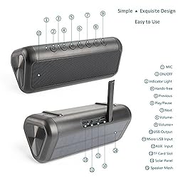 Solar Bluetooth Speaker Portable，5000mAh Wireless