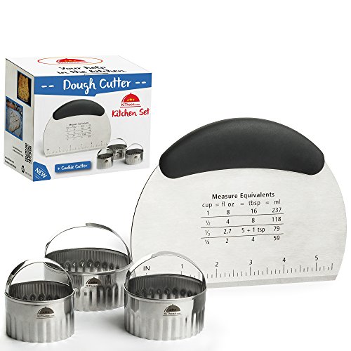 KiTheea Stainless Steel Dough Cutter – Bench Scraper and Pastry Cutter – Dough Scraper - Perfect as a Chooping Knife and Bowl Scraper Tool – Circle Cookie Cutters – Ebook Bonus