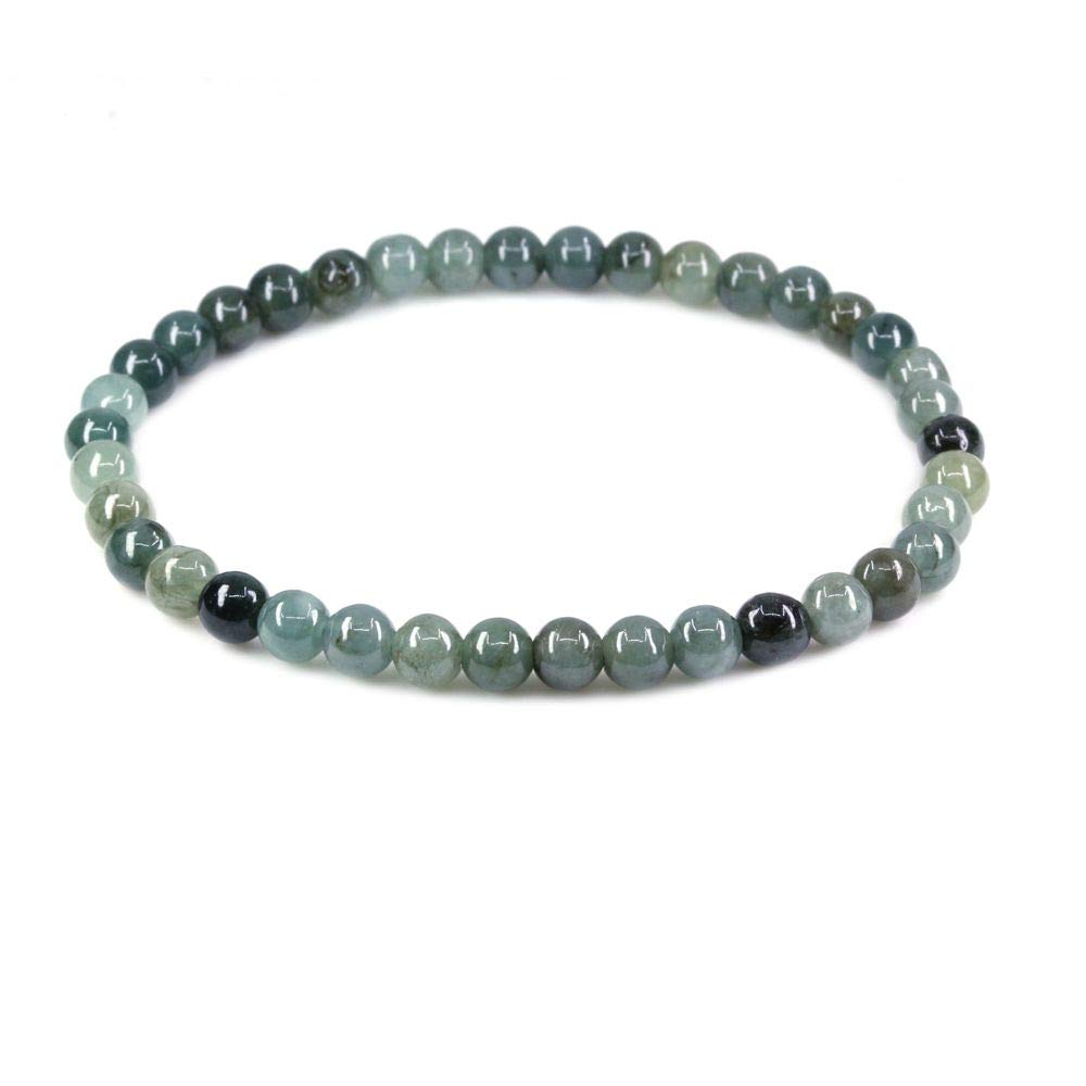 CHENYUE Natural Dark Green Jade 4mm Round Beads Stretch Bracelet 7" Unisex