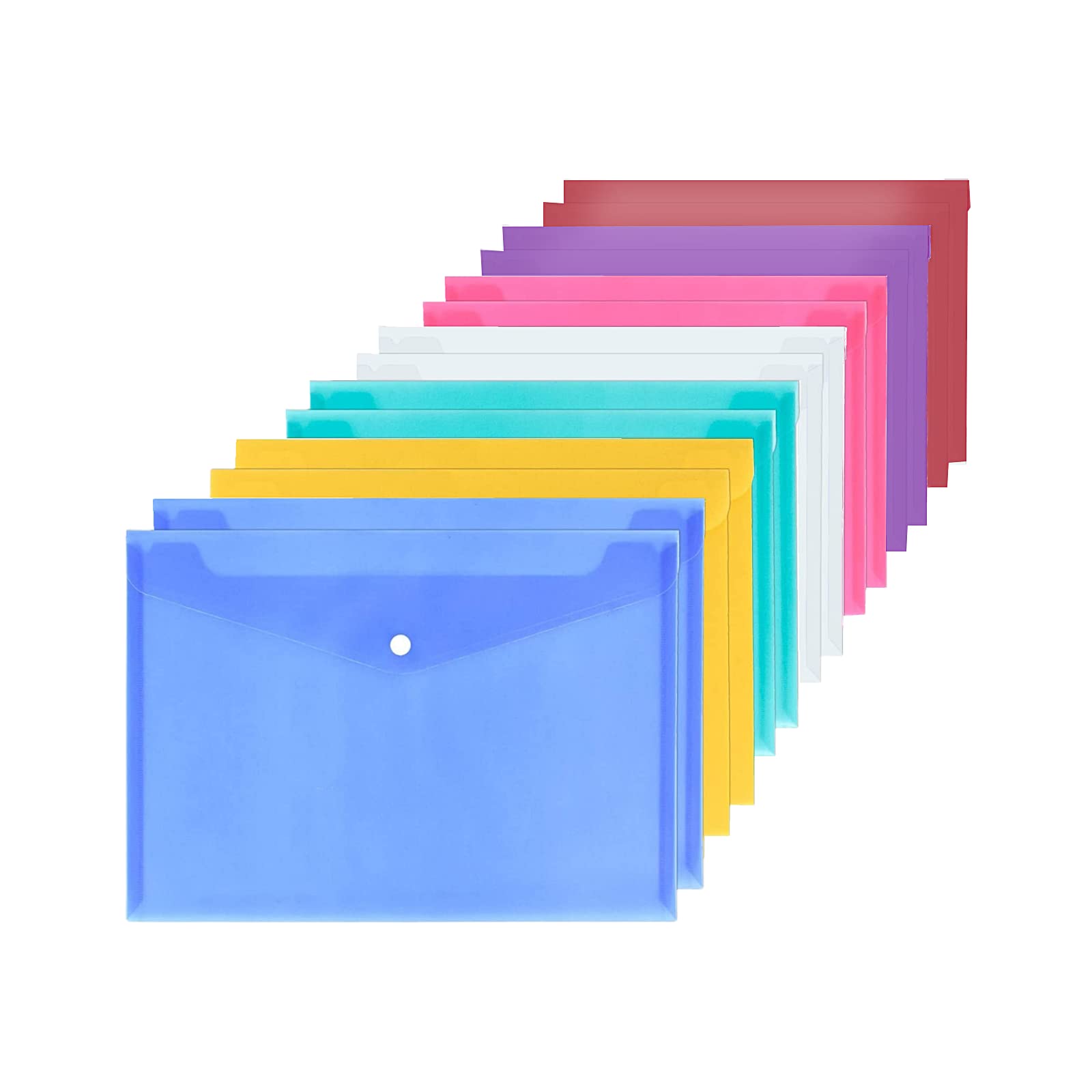 14 Pcs A4 Plastic Wallets File Folders Stationary Document Folders with Button