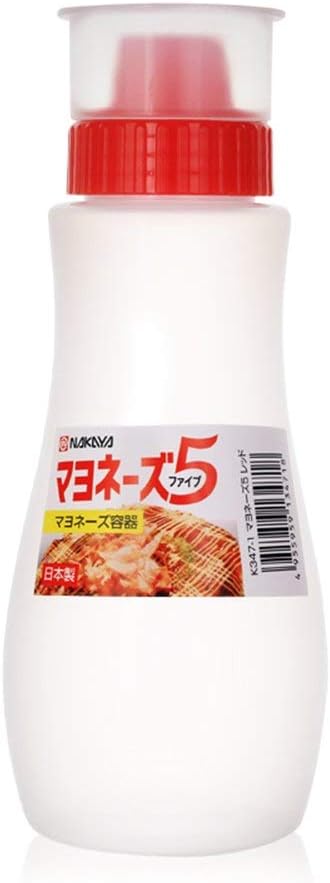 MXY Japanese Squeeze Bottle Creative 5 Hole Design Salad Vinegar Ketchup Honey Oil Pot with Dust Lid 380ml (Red)