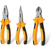 HOTECHE 3 Piece Plier Set - Professional Grade Carbon Steel Pliers for Electricians &amp; Mechanics (6" Diagonal Cutter, 7" Combination, 6" Long Nose) with PVC Grips - Heavy Duty Rust-Resistant