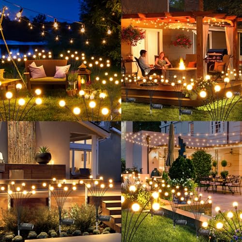 GEARLITE Firefly Garden Solar Light, 4 Pieces Outdoor Solar Light, IP65 Waterproof 8 LED Solar Outdoor Lamp Flowers Decorative for Garden, Terrace, Patio, Courtyard, Warm White