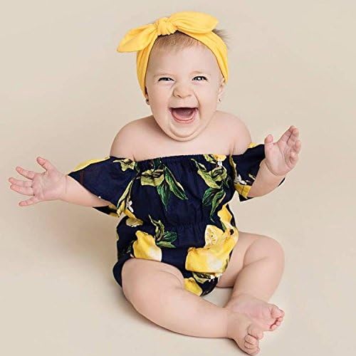 Off Shoulder Pear Print Romper + Headband for Baby Girls