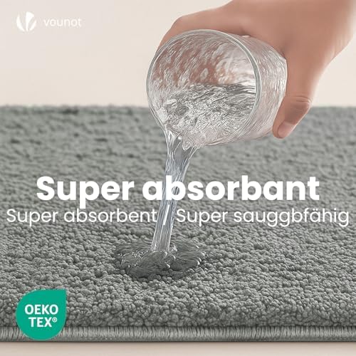 Badematte rutschfeste, Mikrofaser Saugfähig Badezimmerteppich, Flauschig & schnelltrocknend Maschinenwaschbar Badteppich, Super Weich Fußmatte Duschvorleger 40x60cm Grau