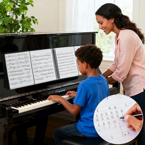 Irich A4 Sheet Music Folder with 4 Expanding Pages, 15 Compartments/60 Pages, Black, for Music Sheets, for Choir