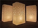 CleverDelights White Luminary Bags - 20 Count - Sunburst Design - Wedding, Reception, Party and Event Decor - Flame Resistant Paper - Luminaria