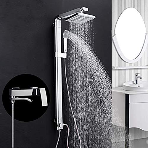 Shower Set, Thermostatic Shower Column with Wall-Mounted Rainfall Shower, Hand held Shower, Chrome Finish