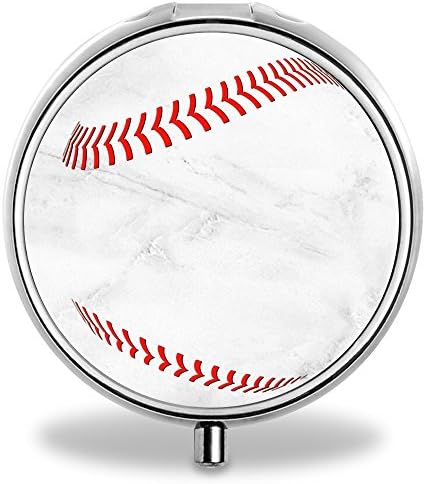 OJanus Round Medicine Case Marble Baseball Medicine Holder Organizer for Purse Compact 2 Compartments