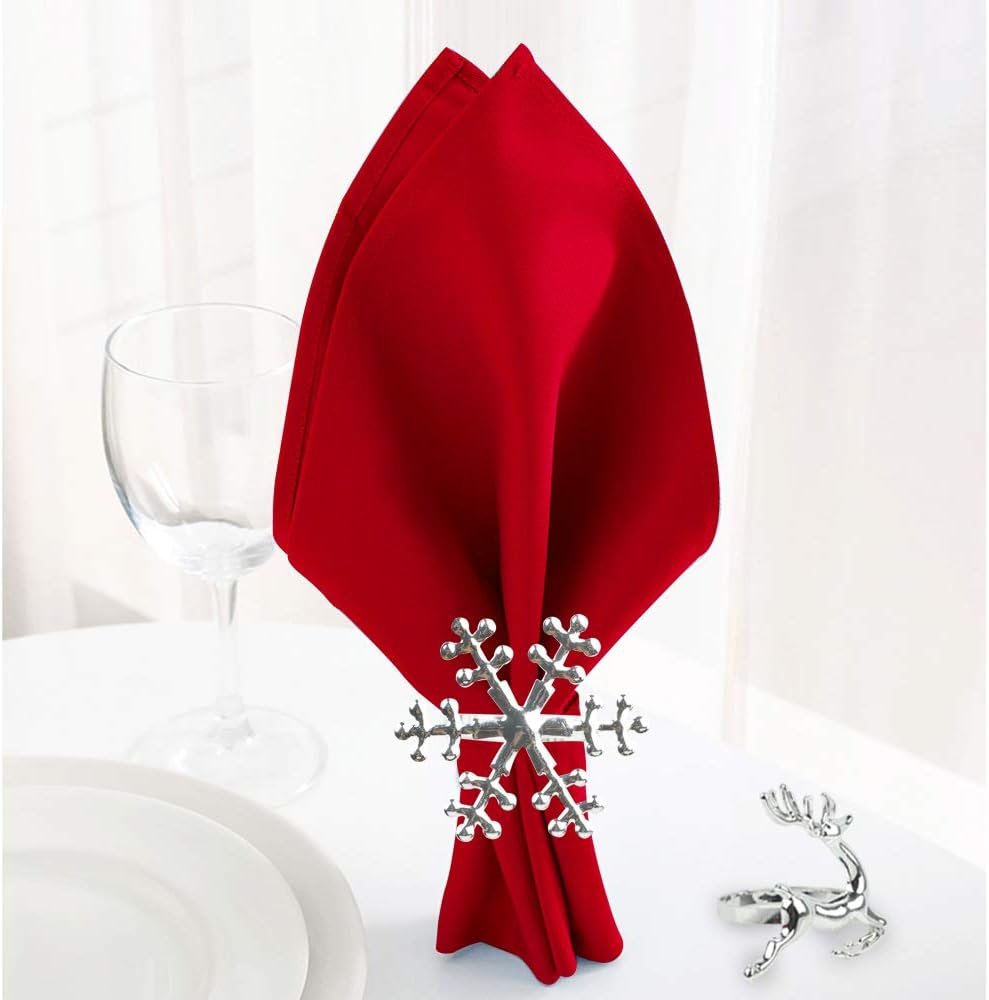 Serviettenringe Set von 8 Silber Serviettenringe Schneeflocke Rentier für Weihnachten Mittagessen Thanksgiving Party Urlaub Weihnachten Hochzeit Tischdekoration