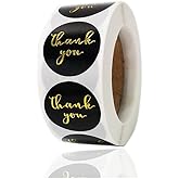 1" Thank You Stickers, Gold Foil Fonts Black Thank You Stickers Roll for Business, Bubble Mailers, Packaging Bags, Boxes, Envelopes, Gifts for Sealing and Decoration, 500 Labels Per Roll…