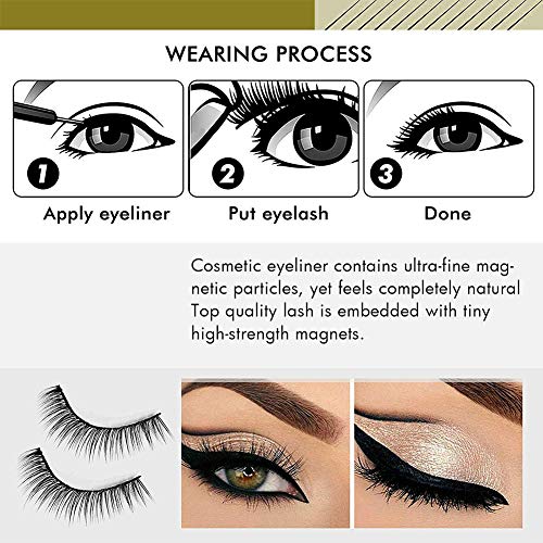Magnetic Eyeliner and Magnetic Eyelash Kit, No Glue Reusable Silk False Lashes, Magnetic Eyelash Kit With Mirror and Tweezers
