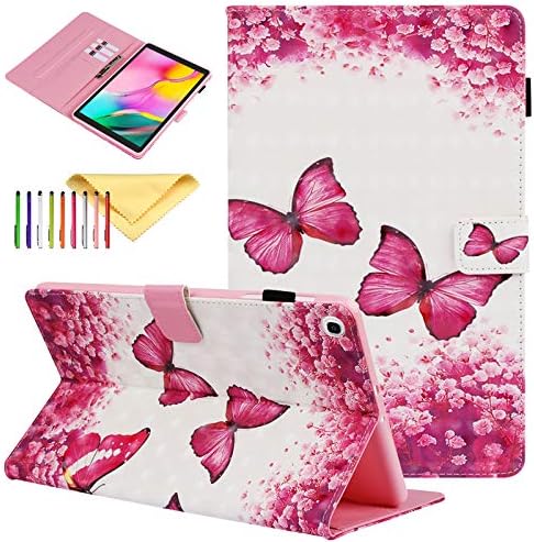 Case for Samsung Galaxy Tab A 10.1 2019 T510 T515, Cookk Slim Fit 3D Pattern PU Leather Multi-Angle Viewing Folio Flip Stand Wallet Cover for Samsung Galaxy Tab A 10.1" 2019, Rosa Butterfly