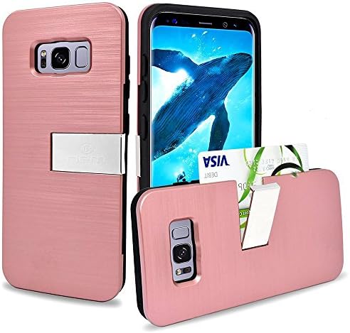 Samsung Galaxy S8 Plus Case, GADGETFARMER SecureCard Series Case for Samsung Galaxy S8 Plus, Credit Card Holder Hybrid Phone Cover with Kickstand (Pink)