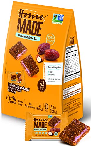 Mini Date Bars With Hazelnut, (2 Pack, 24 Bars in Total) Made with Just 2 Familiar Ingredients, Only 43 Calories Per Bar