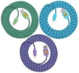 3PK 2M(6Ft) High Quality Braided Lightning Charging Cables Cords Wires for Apple iPhone 5 5C 5S,iPhone 6, iPhone 6 plus, iPad 4 Mini, iPod Touch 5/Nano 7, 8 pin to USB (teal-blue-purple)