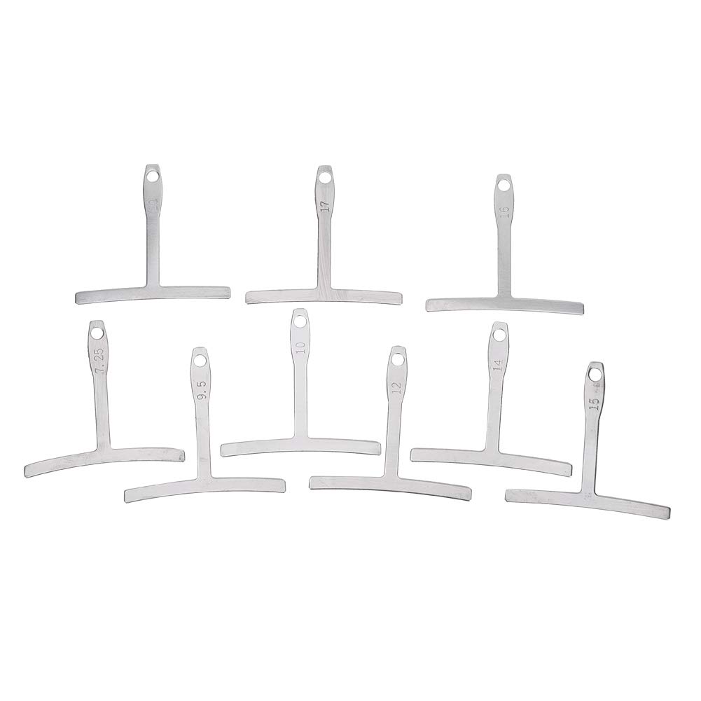 9Pcs Guitar Radius Gauge, Under String Radius Gauge T Shape Ruler Fingerboard Measurement Luthier Tool for Guitar Bass Setup (Silver)