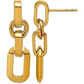 14k Solid Yellow Gold Polished Fancy Link Dangle Post Earrings 33x9.2mm Wide Dangle Earring for Women