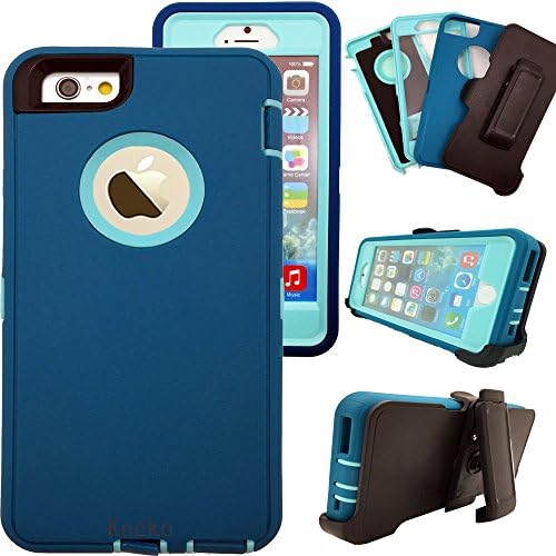 iphone 6s Case, Kecko Military Duty Shock Absorbent Impact Resistant Rugged Hybrid Defender Belt Clip Full Body Protective Case w/ Screen Protector for iphone 6S for Women/Men - Teal Light Blue