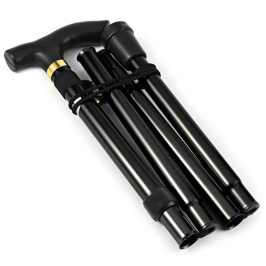 Folding Walking Sticks Unisex - Support Upto150Kg Weight and 3 Adjustable Sizes According to User Height - NonSlip Walking Cane Rubber Base Strong Anti Fatigue Handle - Foldable Fit in Carry Bag