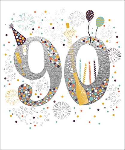 Woodmansterne Male/Female 90th Birthday Card from Age 90 - Fireworks & Champagne - Foil Finish