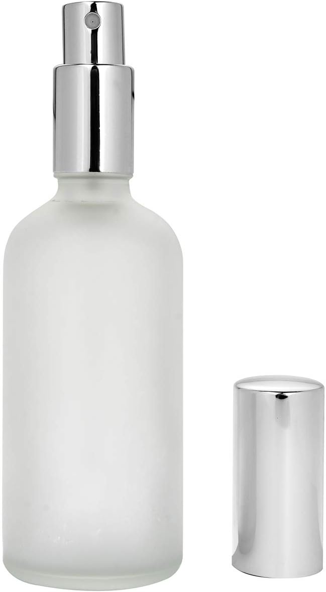 BEAUYK 100ml (3.4 oz) Thick Round Frosted Glass Spray Perfume Bottle Empty Atomizer Bottle Scent Aftershave Makeup Tool Rose Flower Printing 2pc Funnel Filler (Silver)